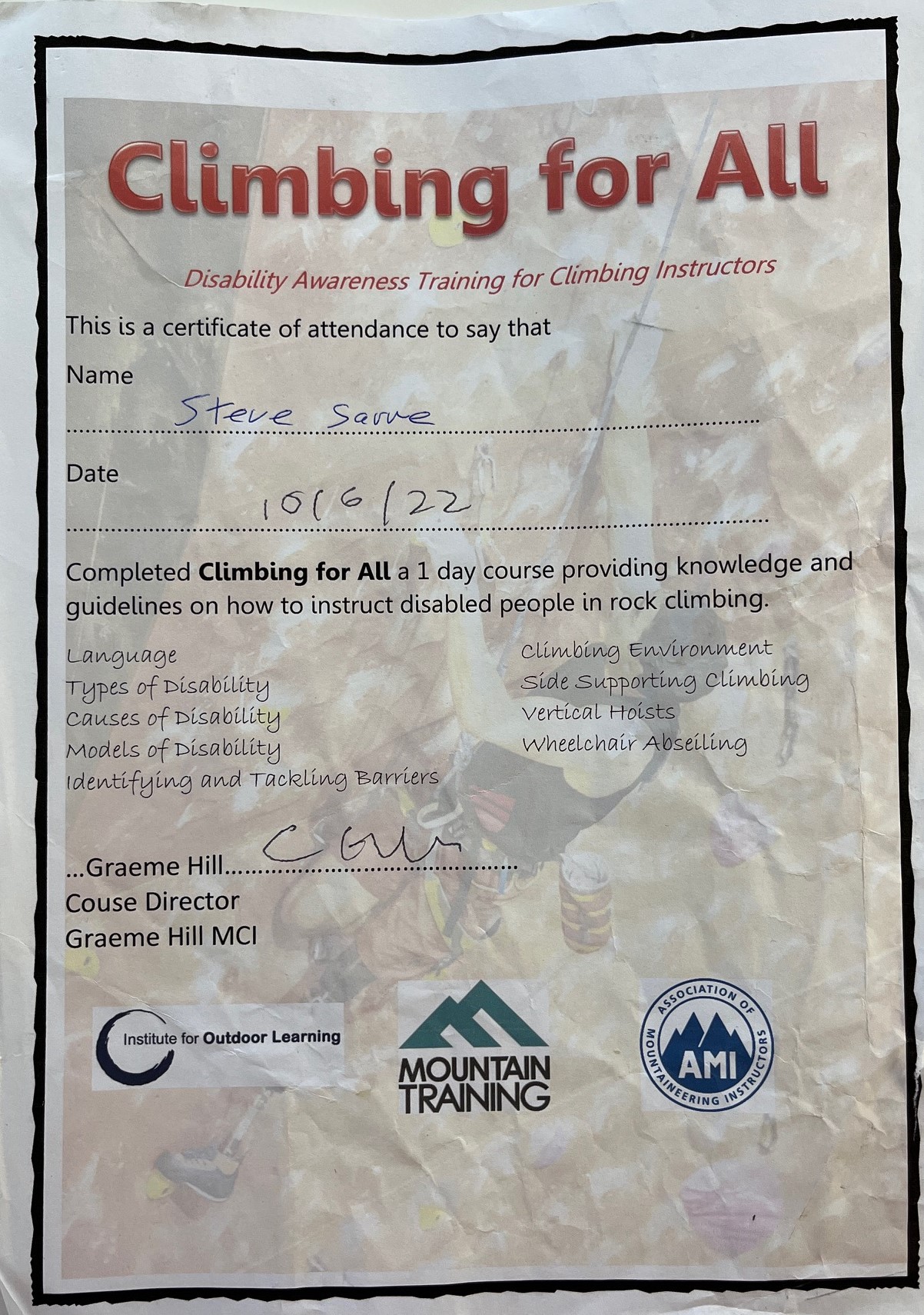 Climbing Qualification Certificate Briefing Sheets, Instructor